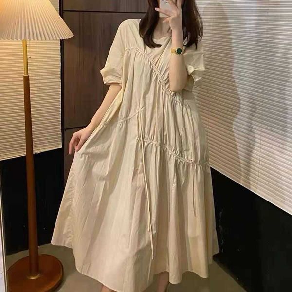 

and good looking thin 2021 summer french bubble sleeve two color loose casual irregular ribbon dress, Black;gray