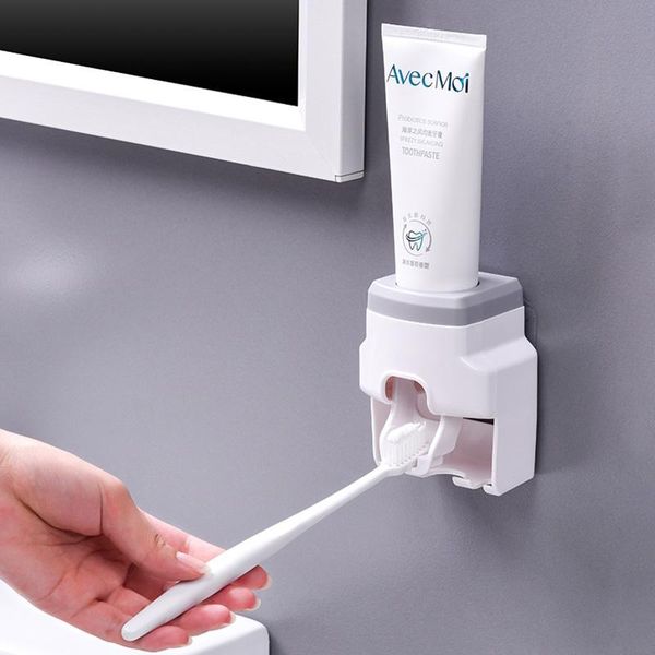 

lazy must-have household automatic toothpaste squeezing device wall-mounted punch-double toothbrush holder bathroom holders