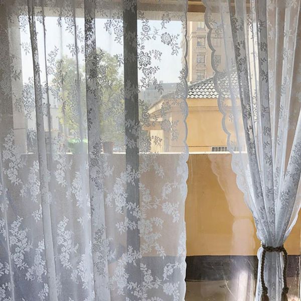 Vorhangvorhänge FLWOO Weiße Jacquard-Spitze bestickte Fensterabschirmung aus pastoralem Garn, gewellte Kanten, kettengestrickte Vorhänge für Wohnzimmer, Schlafzimmer