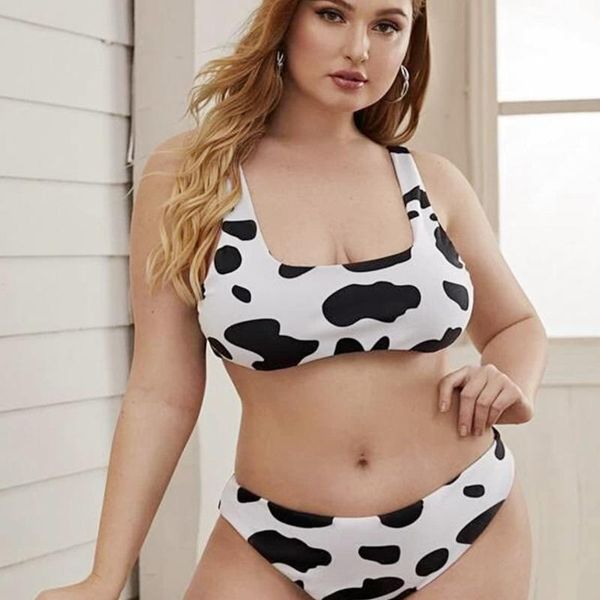 

women's swimwear cow print bikini plus size swimsuit 2021 women bikinis set l-4xl female bathing suits two pieces biquini, White;black