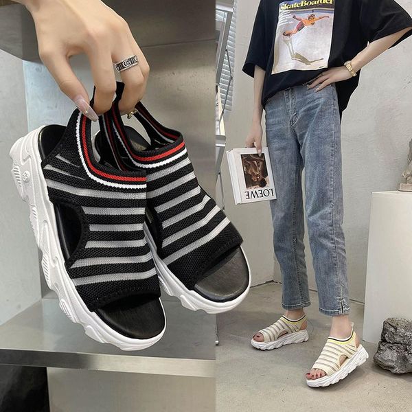 

sandals 2021 tide arrival summer women wedge breathable mesh shoes female peep toe ladies solid slip-on comfortable, Black