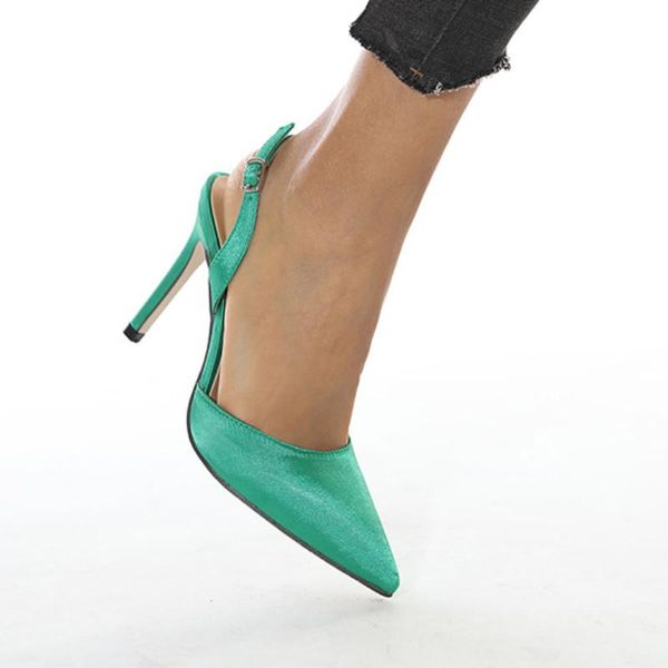 

dress shoes satin cloth women pointed toe high heels slingback ladies party sandals thin heel 35-41, Black