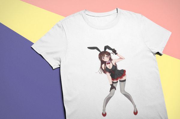 

kawaii bunny chizuru mizuhara kanojo okarishimasu manga anime white t-shirt s6xl, White;black