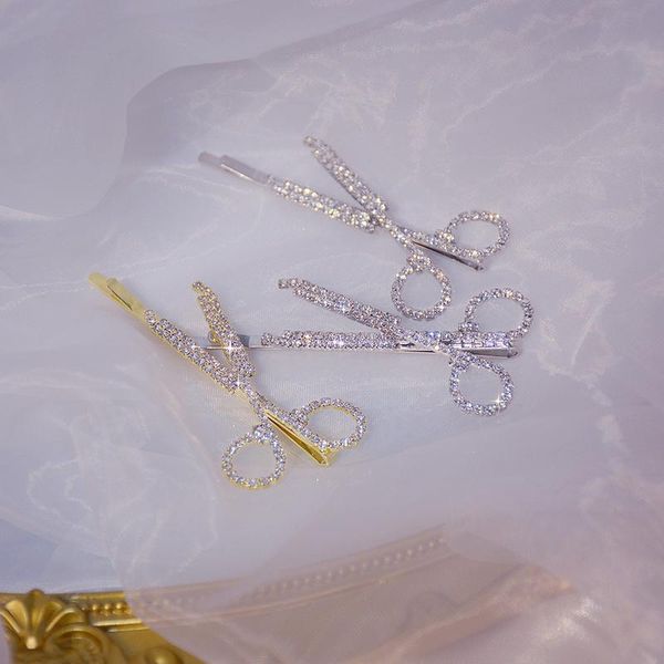 

hair clips & barrettes creative personality shining scissors hairpin bling cz zirconia cute women side clip luxury accessories jewelry p, Golden;silver
