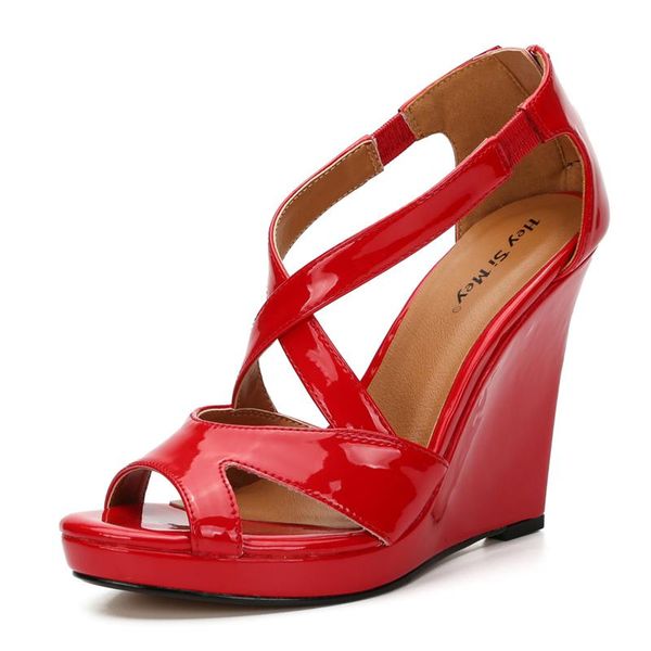 Sandálias de cunha de moda de verão Mulheres cobra sexy Black Red High Heels Alto Gladiador Sandália Cruzada Partem