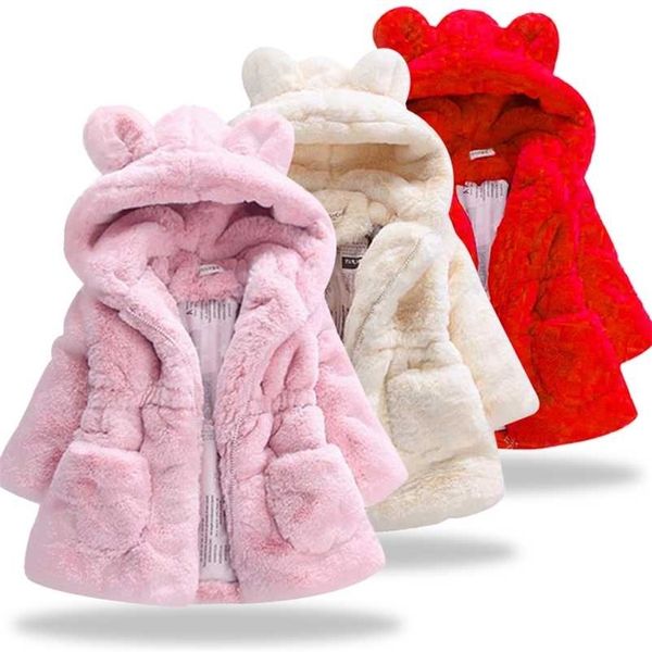 Cappotto di pelliccia per bambini Giacche invernali Bambini Cappotti finti Cappotto con cappuccio Addensare Soprabito Bambino Caldo Abiti da città Capispalla 211204