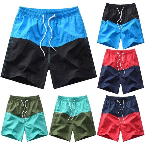

men summer beach shorts fast-dry elastic waist combined color loose fifth pants men's, White;black