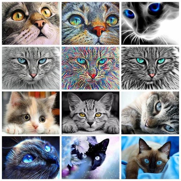 

diamond painting huacan 5d cat diy wall art full square embroidery cross stitch animal mosaic picture handmade gift