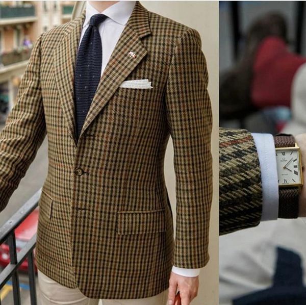 Herrenanzüge Blazer Herren Karierte Jacke Blazer Plaid Grün Bräutigam Slim Fit Übergröße Britischer Stil Lässig S-5XL Maßgeschneidert (nur Blazer)