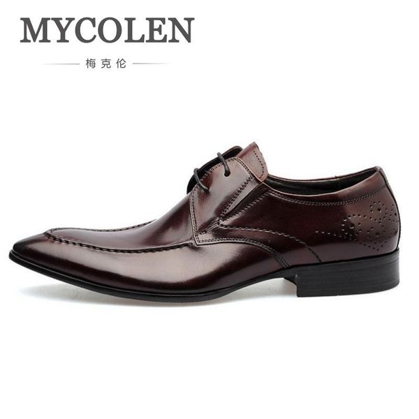 

dress shoes mycolen winter derby genuine leather men business formal comfortable personality wedding chaussures homme, Black
