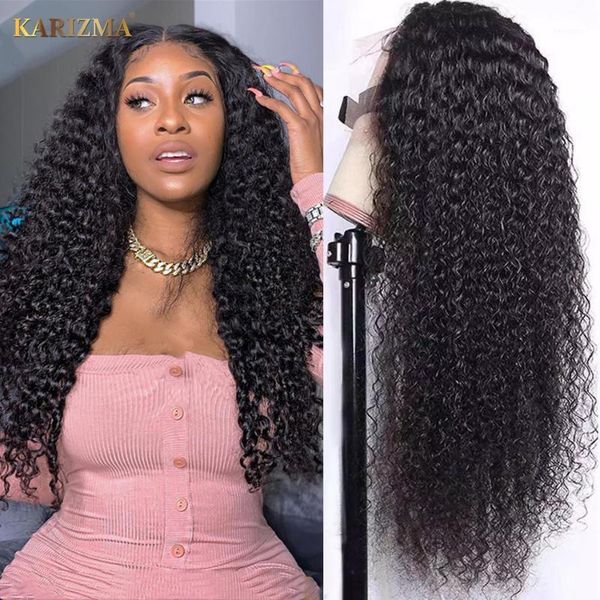 

curly human hair wig 180% density afro kinky lace front 13x6 wigs transparent frontal for women1, Black;brown