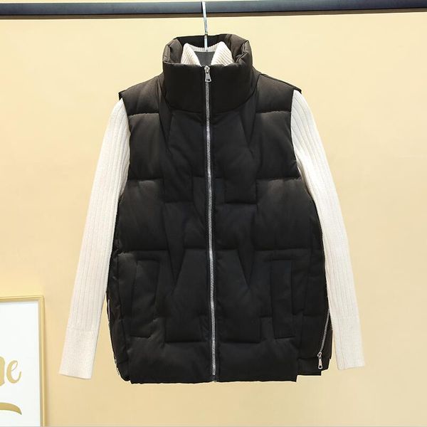 

women's vests waistcoat warm vest 2021 winter coat female sleeveless short slim stand-up collar thick women black, Black;white