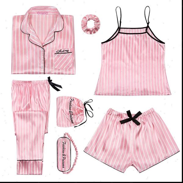 

pink pajama set silk women sleepwear striped pyjama autumn winter homewear robe long sleeve nightwear pjs, Black;red