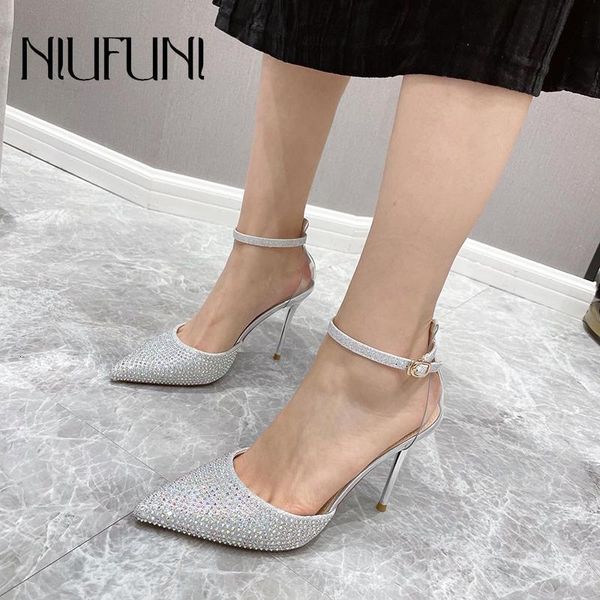 

sandals high-heeled women's shoes with small pointed toe rhinestones buckle ladies handmade diamond jpqn, Black