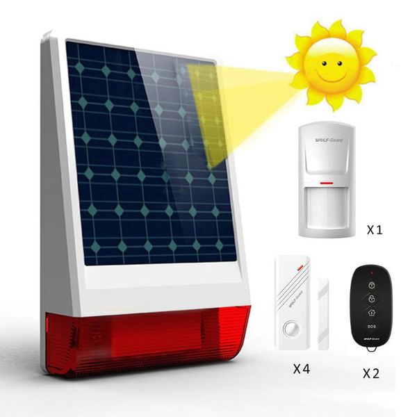 

wolf-guard wireless outdoor weather-proof solar siren security alarm burglar system door sensor pir motion detector lb-w06 systems