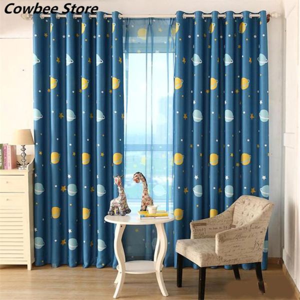 

curtain & drapes 100% polyester cartoon blue planet blackout curtains for children's room study bedroom perfect decorative