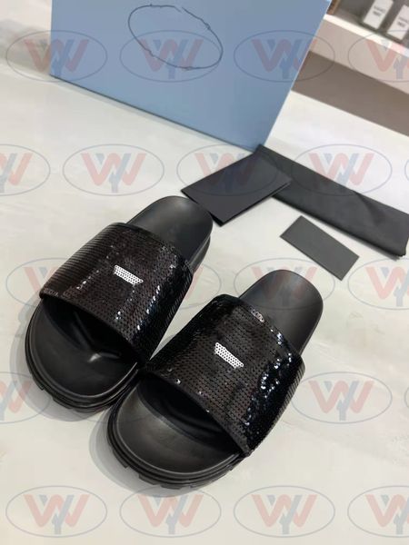 

2022 new summer electroplated uppers women's slippers slippers beach shoes sandals loafers muller shoes upper with heat-sealed with box, Black