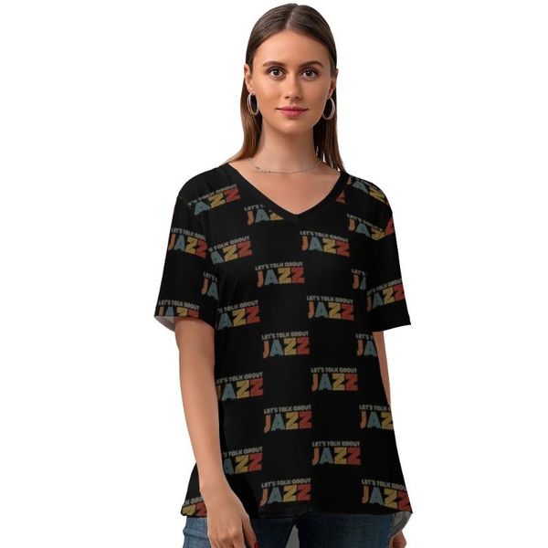 

women's t-shirt jazz tshirt trendy short-sleeve lady t shirt street style v neck graphic large, White