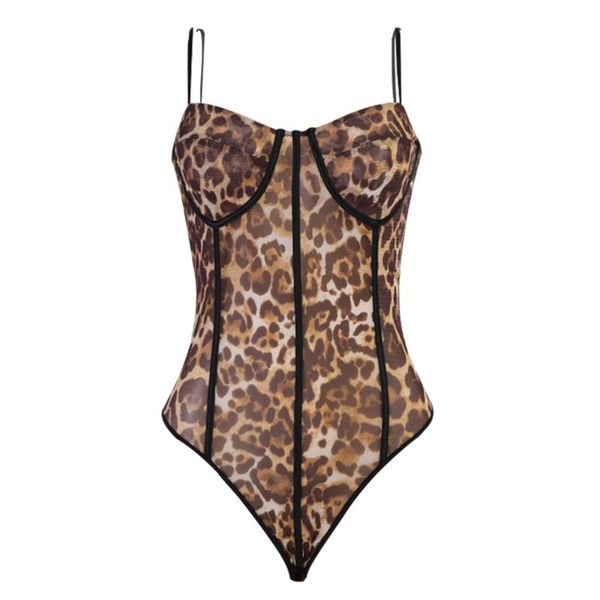 

women leopard print bodysuit sleeveless slim fit jumpsuit adjustable spaghetti strap backless leotard female party club wear two-piece suits