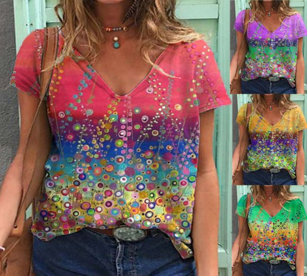 

2021 loose short sleeve v-neck printed women's t-shirt, Black;gray