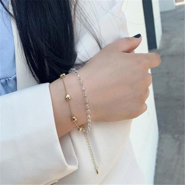 

link, chain exquisite double bead heart-shaped bracelet sweet cute girl party gold jewelry gifts for friends, Black