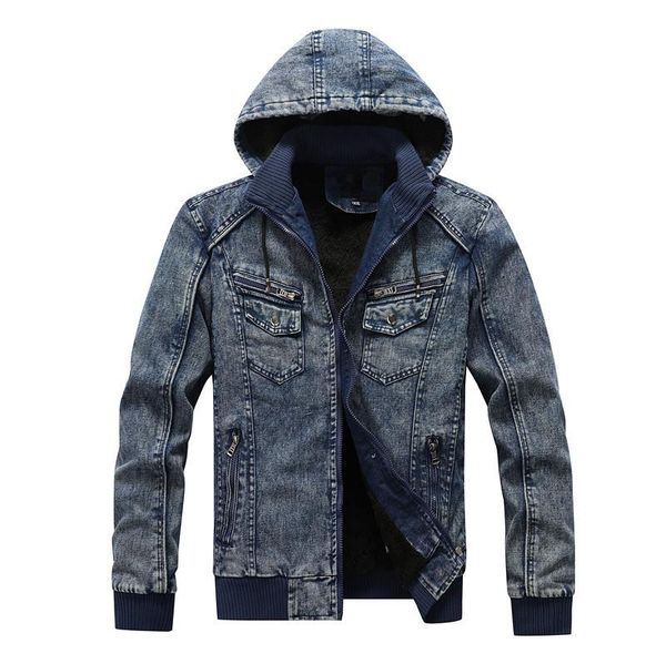 

men's jackets fashion men flecce denim jacket 2021 mens cowboy cotton slim fit single breasted casual spring male hooded coats, Black;brown
