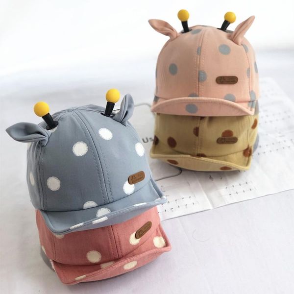 

lovely baby boy girl hat with ears cartoon dot toddler cap summer autumn soft cotton infant baseball sun visor hats caps &, Yellow
