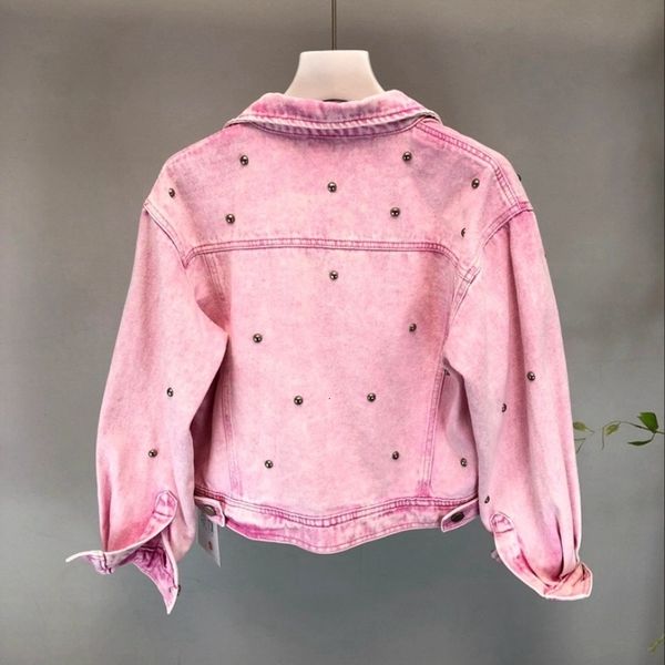 

women's jackets casual beading pink short style denim jacket loose sleeve batwing pocket femme s- jeans l6xn, Black;brown