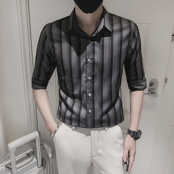 

men's casual shirts style 2021 summer striped shirt slim short sleeve british -3xl, White;black