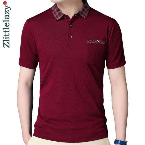 Verão Manga Curta Polo Camiseta Homens Casual Bolso Argyle Homens Roupas Polos Camisas Mens Moda Slim Fit PoloShot 251 210401