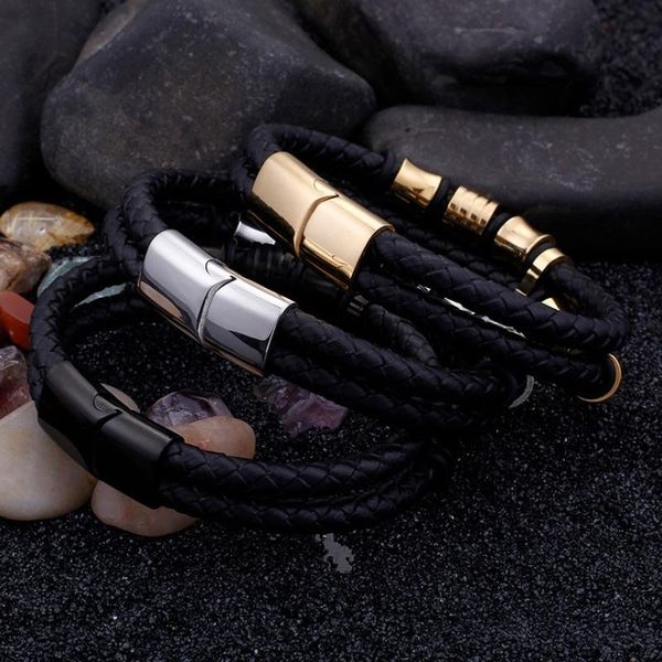 

bangle classic bracelet trendy jewelry double braided leather magnetic for men, Black