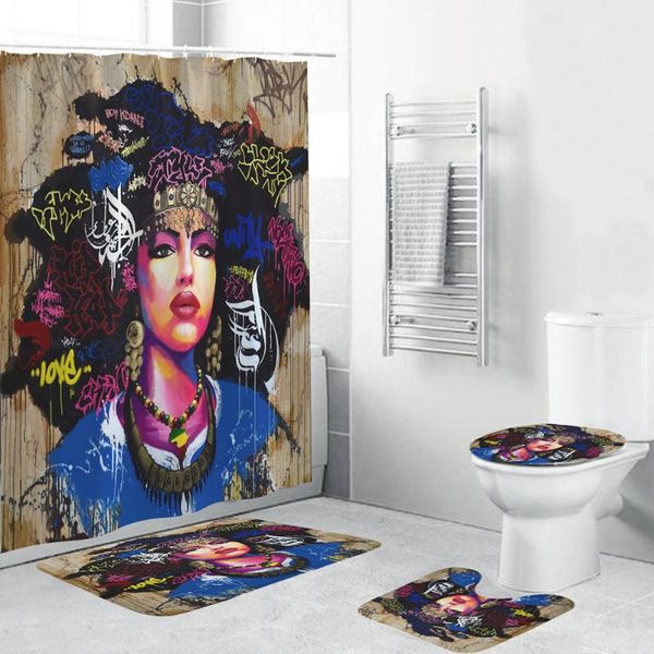 

shower curtains water color beautiful girl curtain retro style artwork bathroom decor 4 piece set soft toilet mat pad