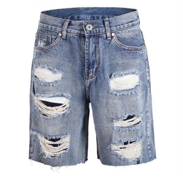 

men's shorts casual ripped jeans summer washed color holes for males black blue middle waist denim pants qwh7, White;black