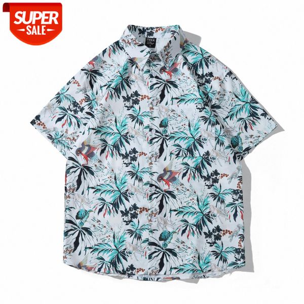 

vintage retro animal flower shirt male stray port style couple short-sleeved for men and women #dj01, White;black