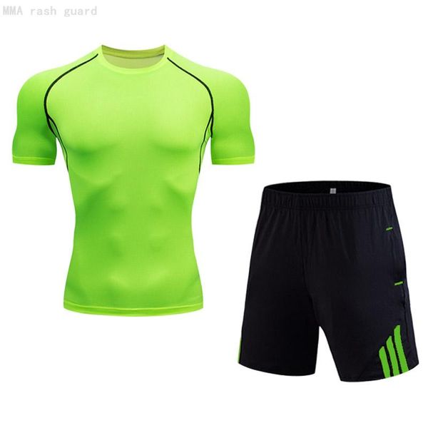 

men's tracksuits casual clothing 2-piece summer t-shirt shorts training kit bodybuilding jogging pants quick dry beach 4xl, Gray