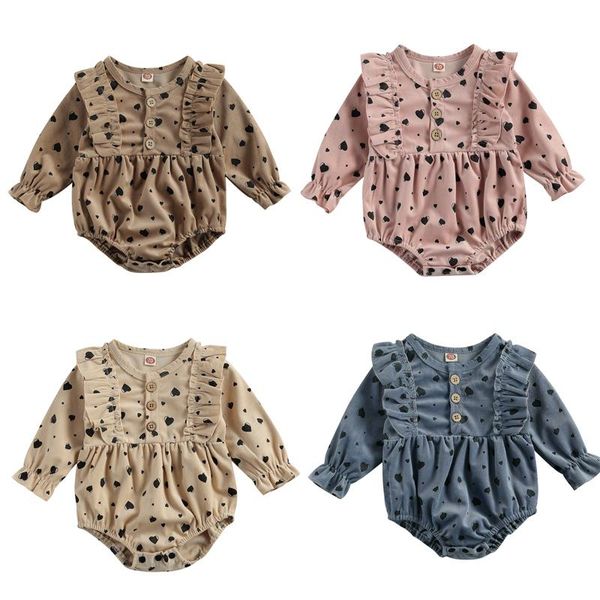 

jumpsuits 0-18m lovely baby girls boys bodysuits love heart print ruffles long sleeve 4 colors, Blue