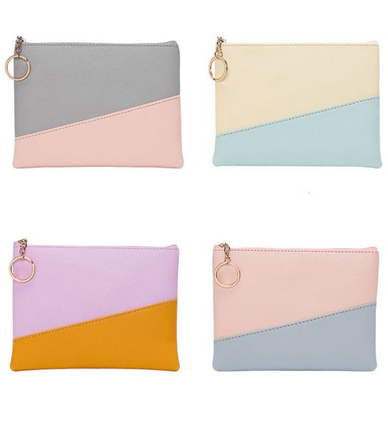 

30pcs cosmetic bags women pu two color patchwork protable zipper wallet