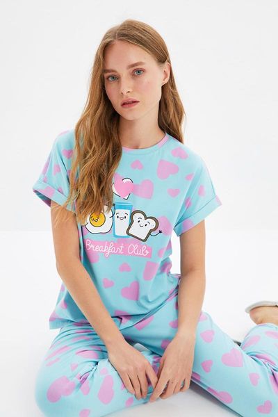 

men's sleepwear trendyol printed knitted pajamas set thmaw22pt0179, Black;brown