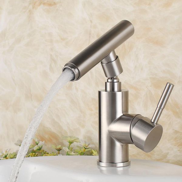 

bathroom sink faucets brushed nickel stainless steel basin faucet vessel mixer tap single handle,360 degree rotating head