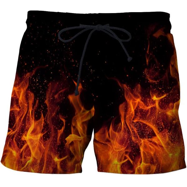 

men's shorts flame printing 3d beach summer art bermuda masculina pants fashion breathable swimsuit men sport, White;black