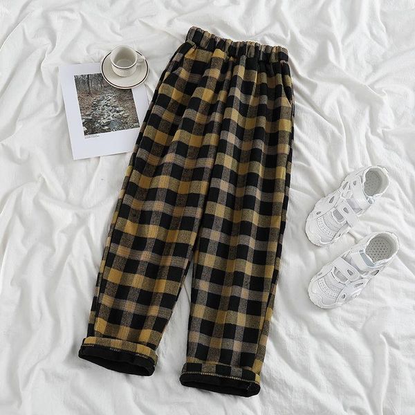 

women's pants & capris autumn winter ins women loose full length fleece warm trousers soft cozy trendy students all-match vintage pla, Black;white