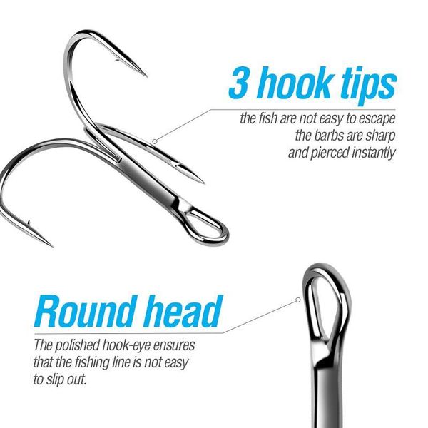 

50pcs/ wonderful fishing tool set treble hooks black nicle barbed fishhooks super sharp carp triple sea tackle