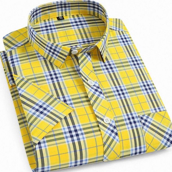 

men's shirt plaid button down collar daily print short sleeve yellow u2yw#, White;black
