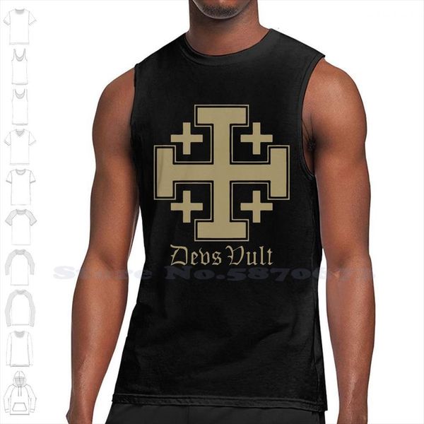 

deus vult cross sand summer funny tank sleeveless vest for men women cru r kek pepe maga trump alt, White;black