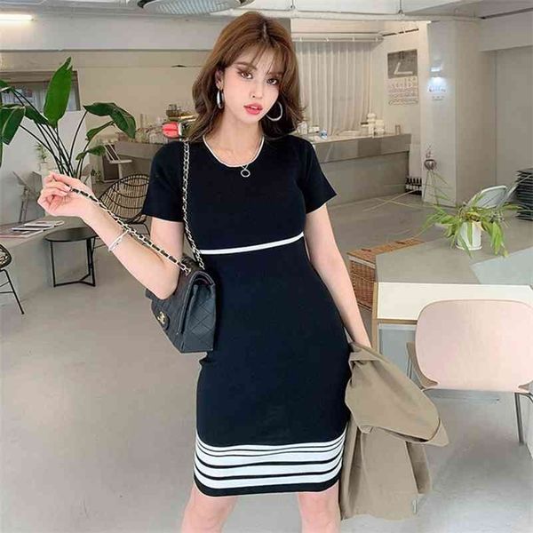 

korean fashion dress women summer slim and thin temperament knitted office lady sleeveless 210416, Black;gray