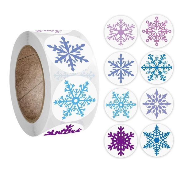 

gift wrap 500pcs/roll christmas snowflakes handmade sticker card box package seal label