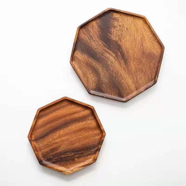 

dishes & plates 2pcs/set 20/25cm octagon wooden trays for coffee fruit candy saucer dessert dinner bread