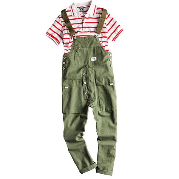 

men's straight overalls casual pants japanese retro multi-pocket jumpsuit green jeans, Blue