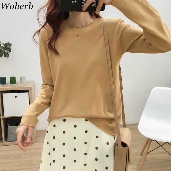 

autumn winter basic sweater women thin knitted pullover sweater casual slim jumper soft solid pull femme 210417, White;black