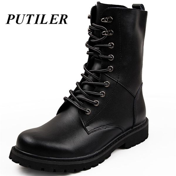 Militärische taktische Stiefeletten Männer Outdoor Leder Winter Pelz Warmer Mann US Army Jagd für Schuhe Casual Black Bot 210902